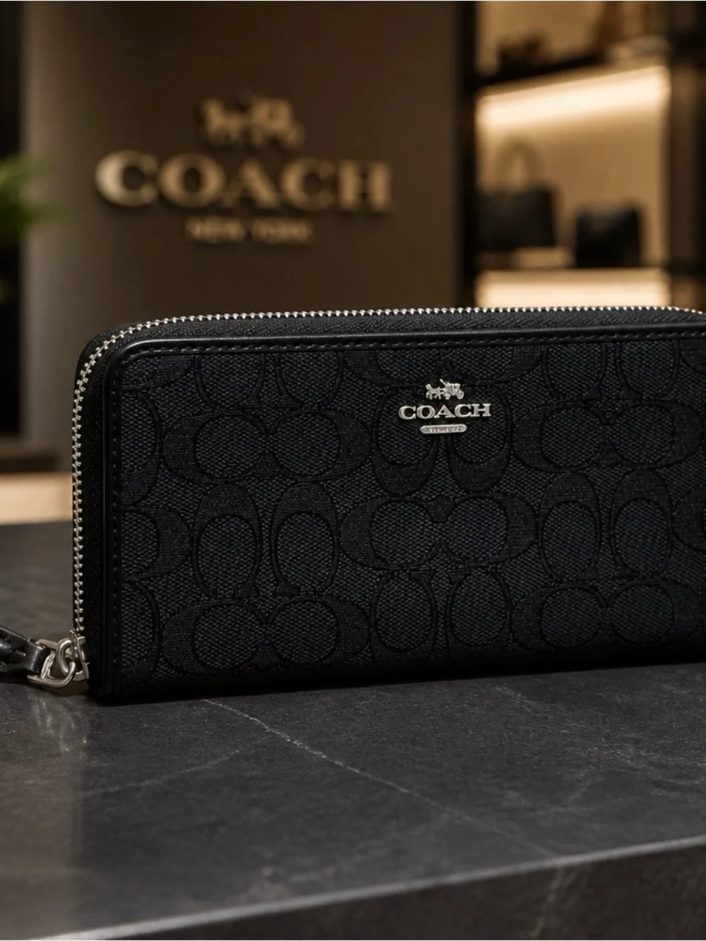 Coach Black Signature Zip Wallet
